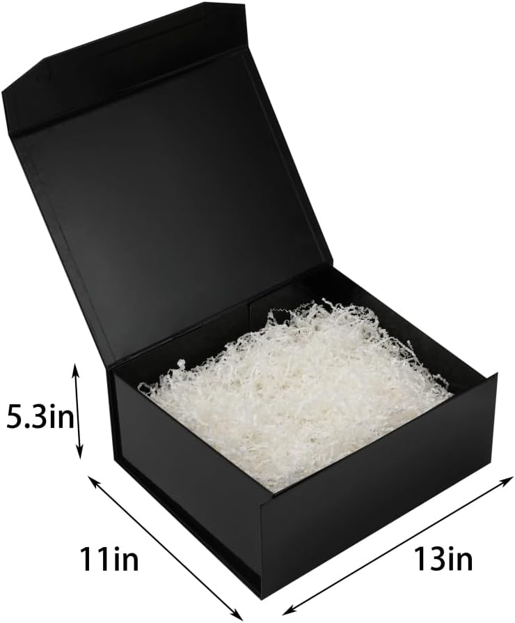 PACKGILO 1 Pcs Black Gift Box Large 13x11x5.3 Inch Large Black Gift Box Large Magnetic Gift Box with Crinkle Paper Black Large Gift Box with Shredded Paper Luxury Gift Boxes with Lids for Presents - Image 3